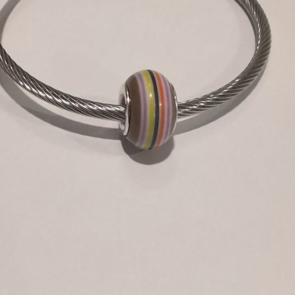 Silver Multicolor‎ Striped Charm for Pandora Style Bracelet - Picture 1 of 4